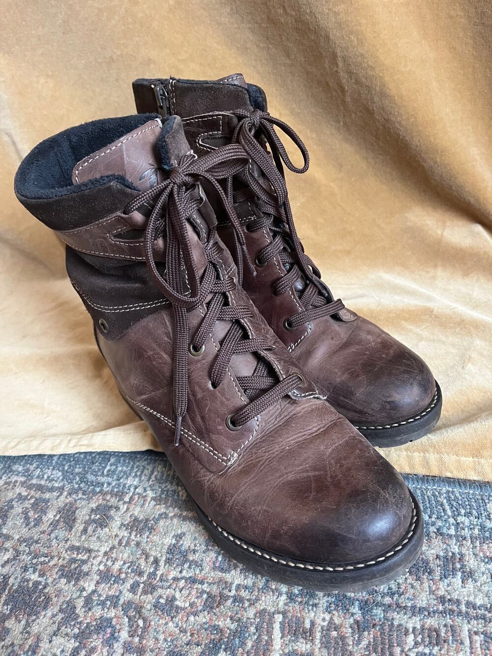 Dromedaris Kara Zip Lace Up Brown Distressed Leather Ankle Boots size 41